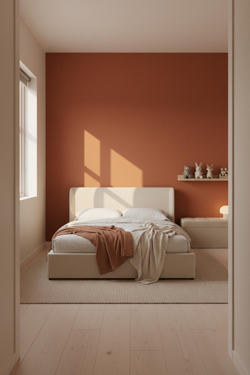 Small Kids Room Terracotta Accent Wall