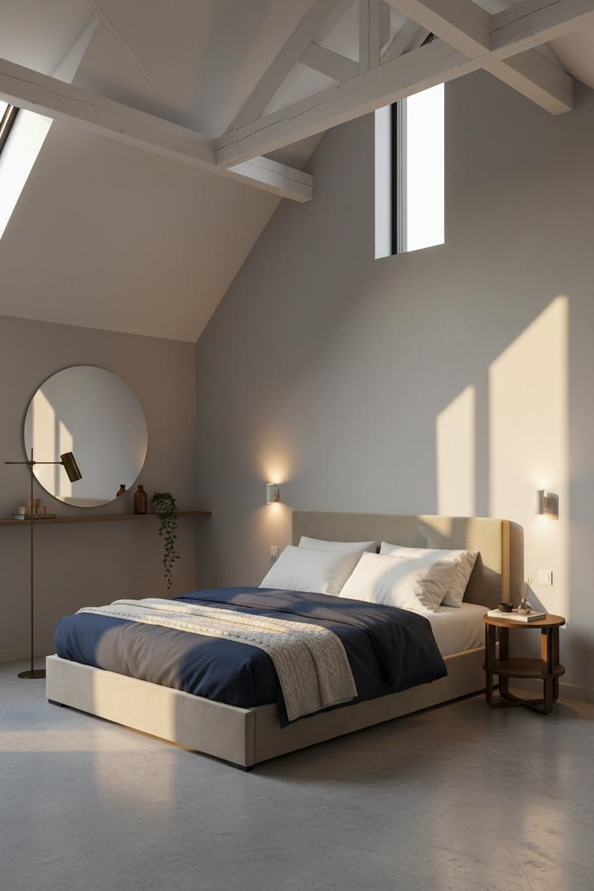 Small Loft Bedroom Scandi Exposed Beams