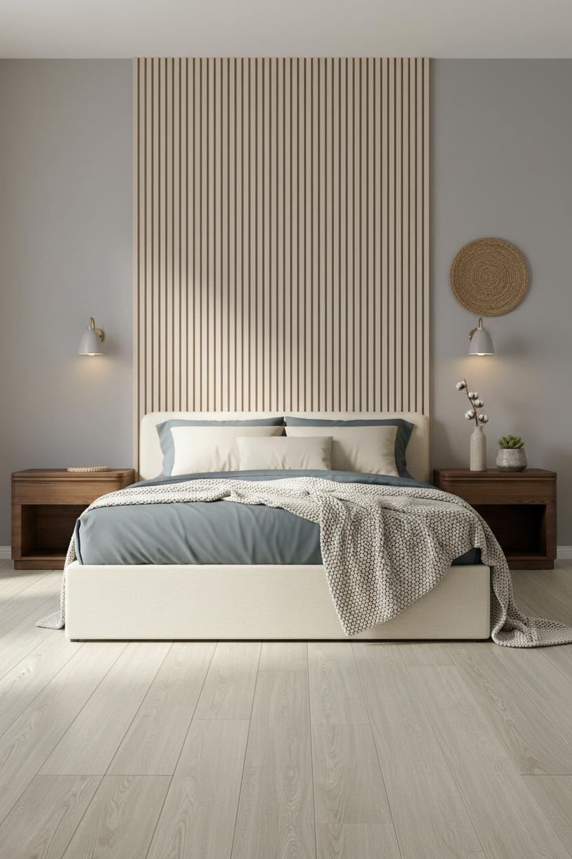 Small Nightstand Japandi Bedroom Slatted Wood