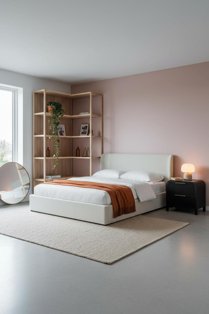 Small Teen Bedroom Birch Shelving Layout