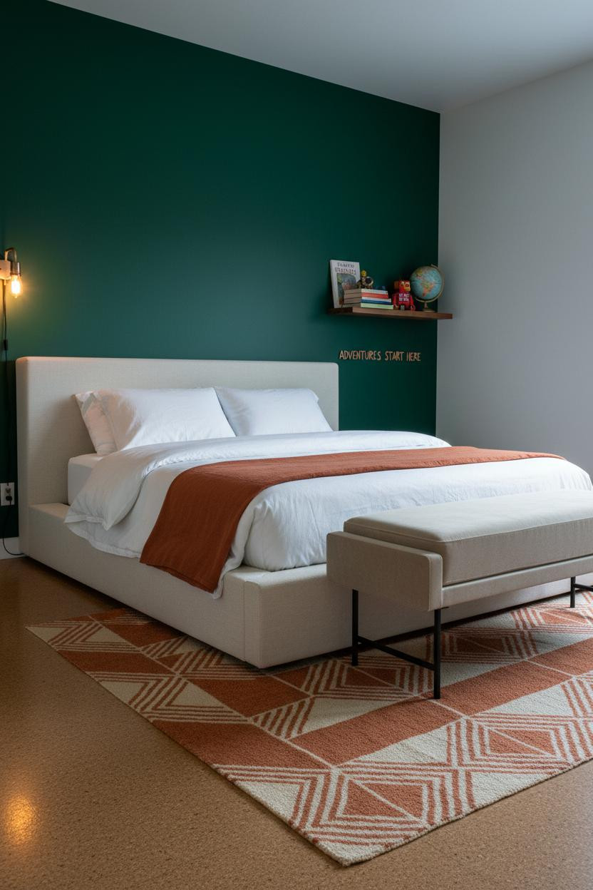 Stylish Kids Room Forest Green Feature Wall