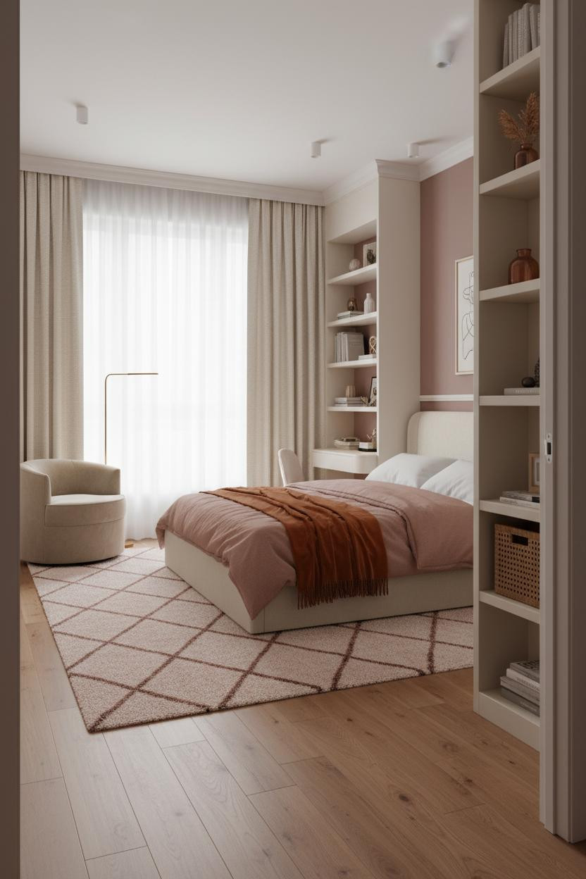 Teen Bedroom Makeover Dusty Rose and Cream Design