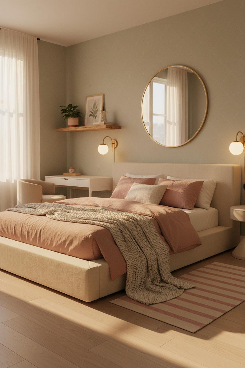 Teen Bedroom Makeover Sage Green and Golden Light