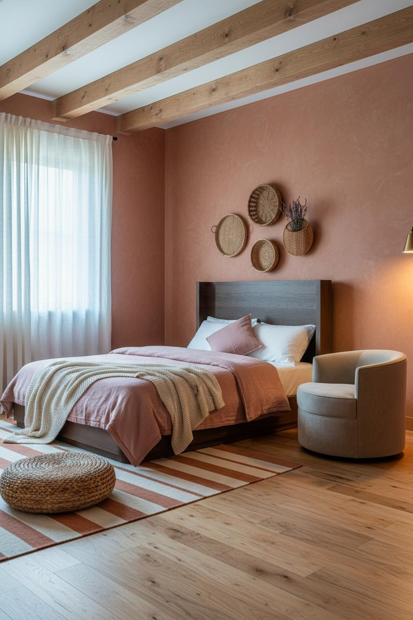 Teen Boho Bedroom Exposed Beams Terracotta