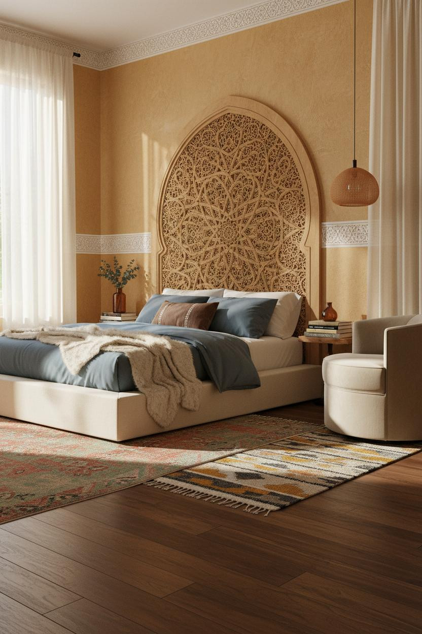Teen Boho Bedroom Moroccan Headboard Golden Light