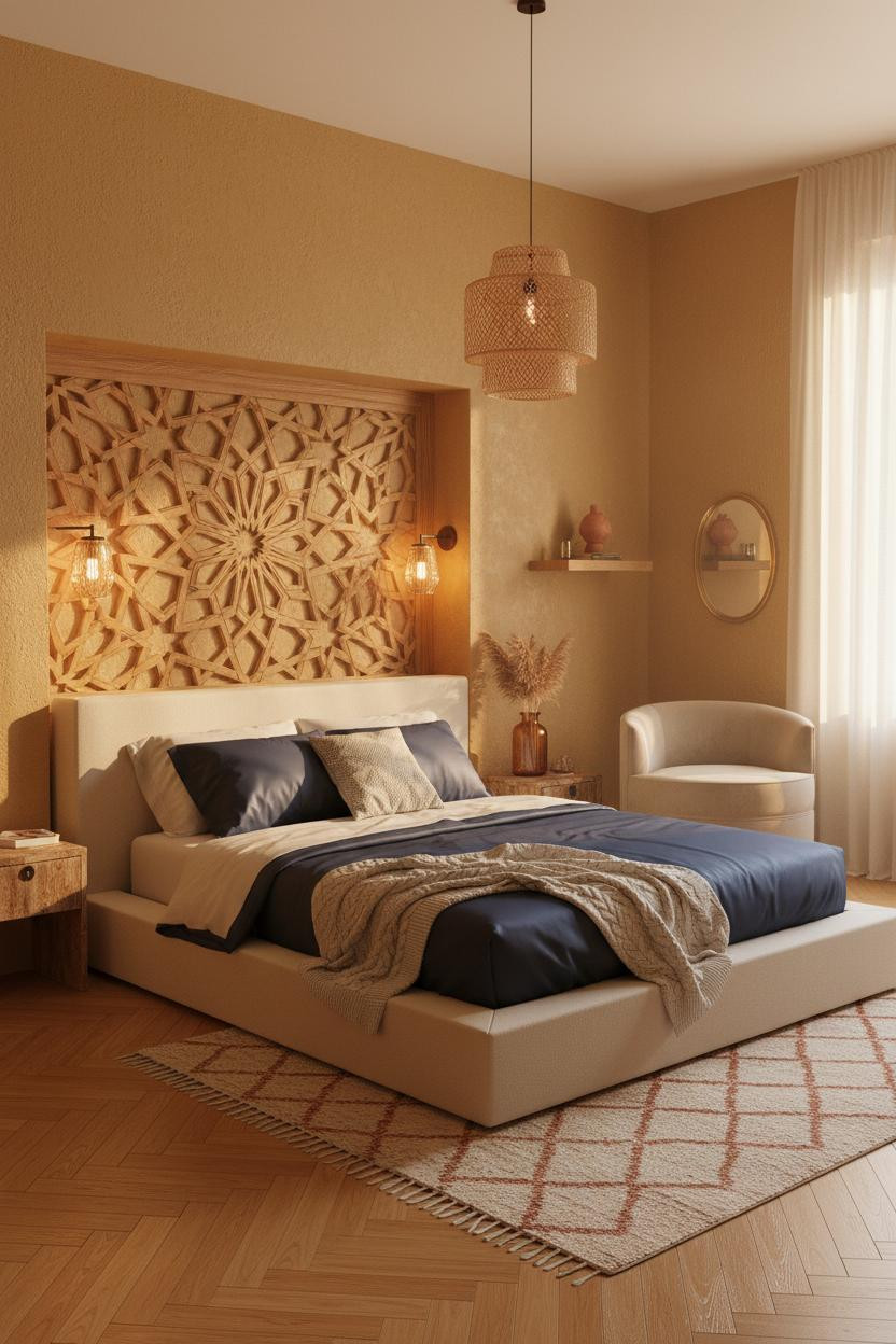 Teen Boho Bedroom Wooden Niche Headboard