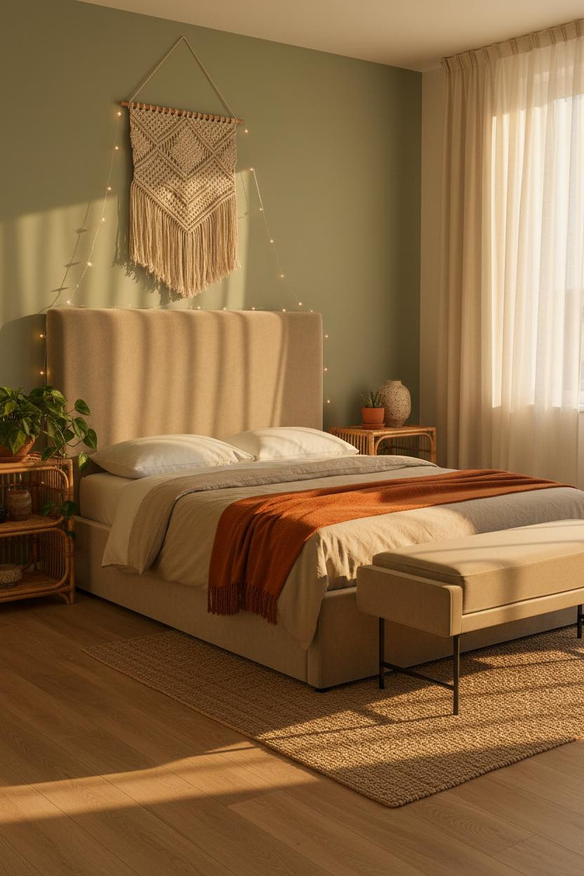 Teen Boho Bedroom Sage Green Woven Wall Hanging