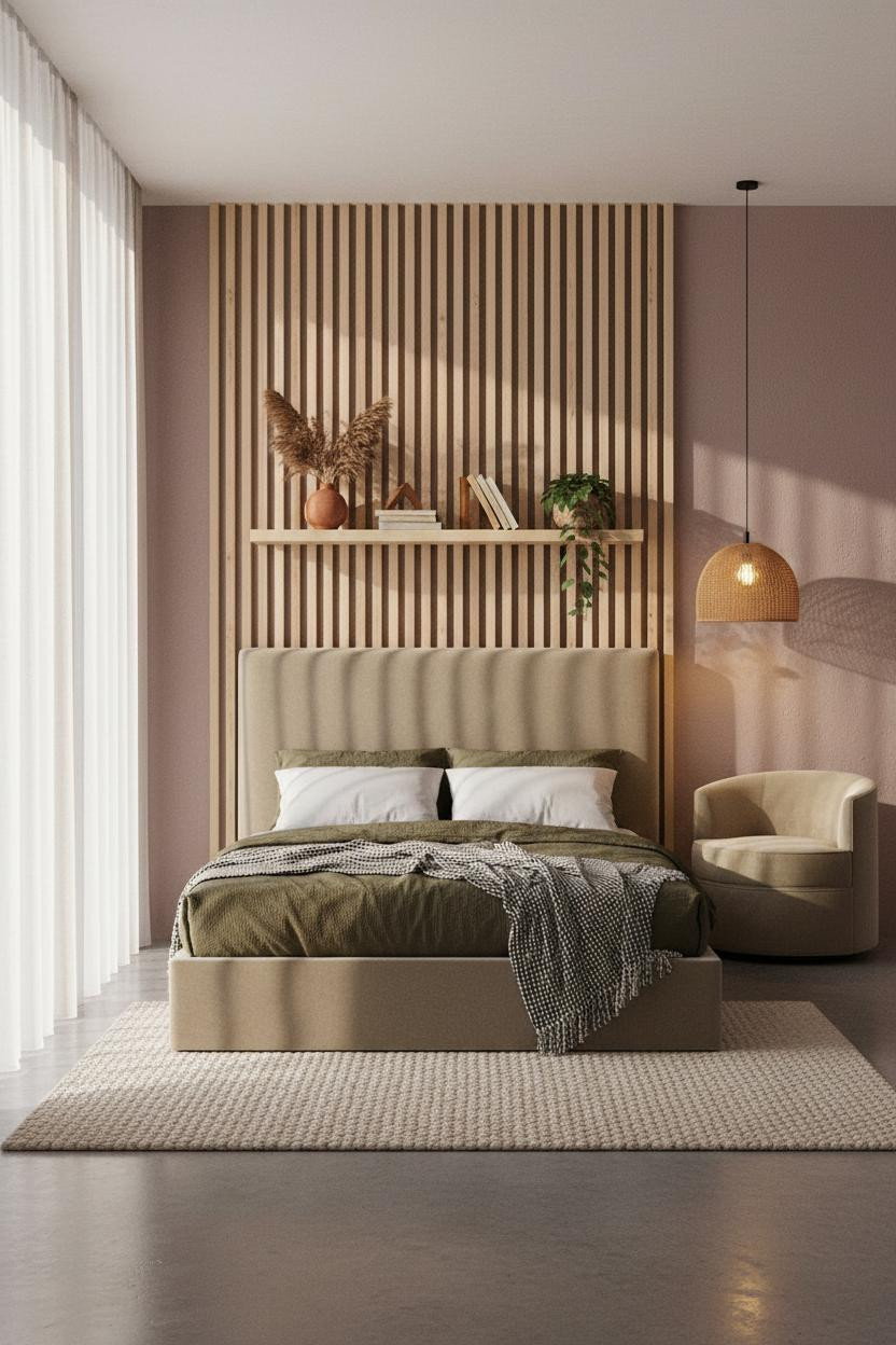 Teen Boho Bedroom Slatted Accent Wall