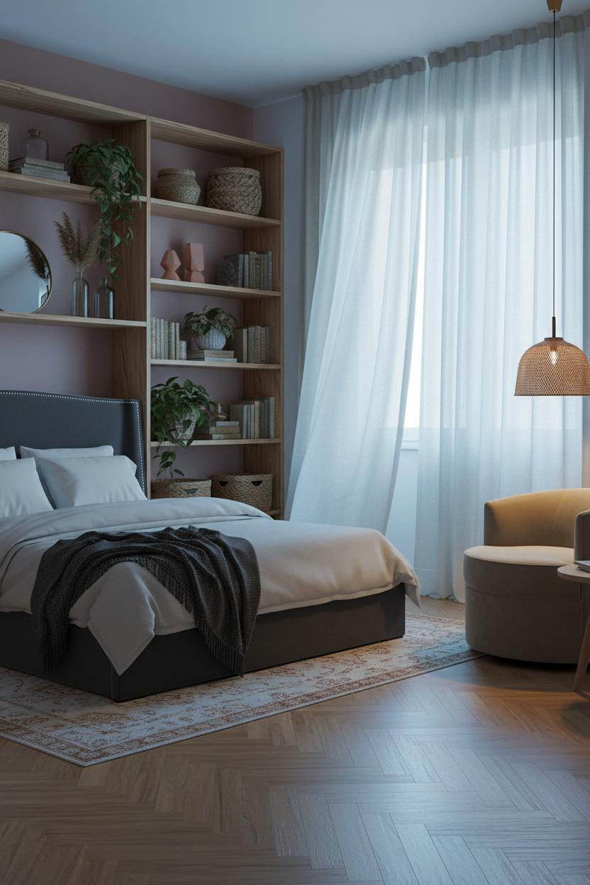 Teen Boho Bedroom Wooden Shelves Accent Wall