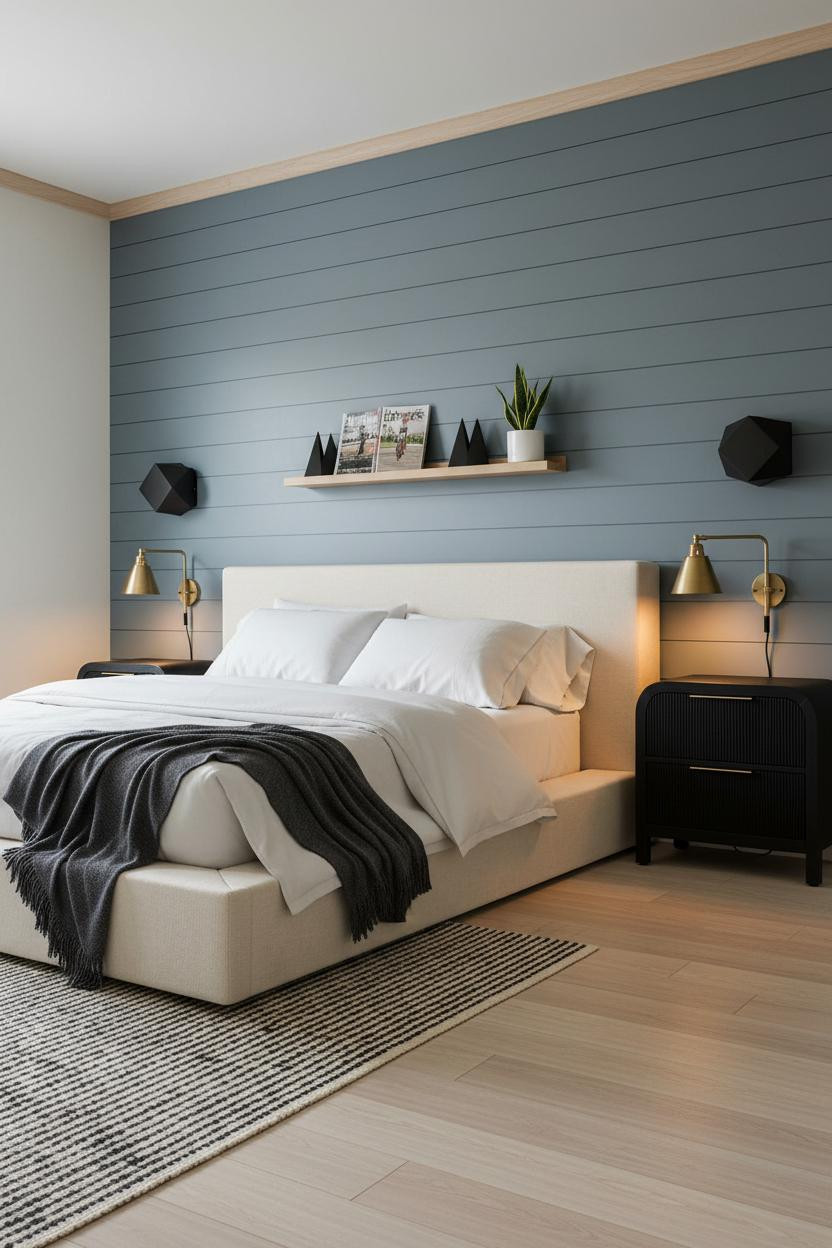 Older Teen Boy Bedroom Blue Shiplap