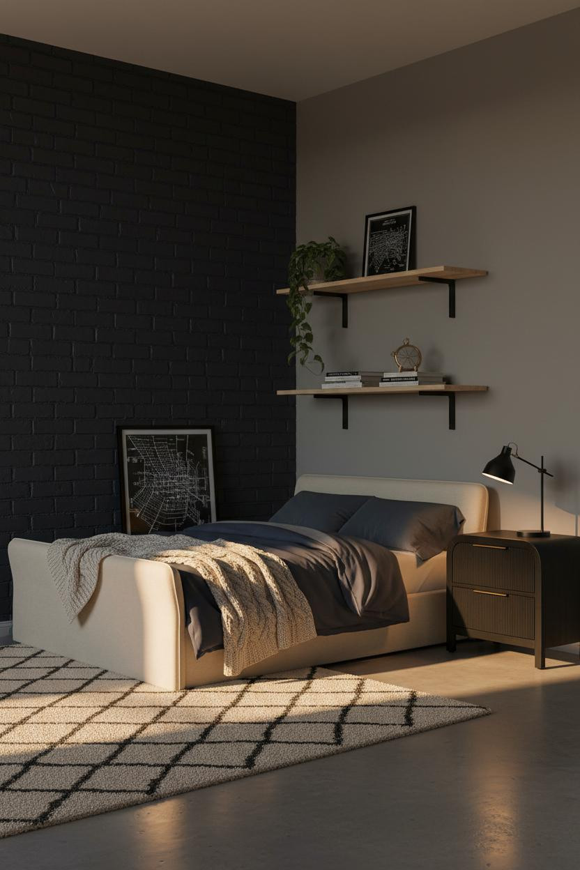 Teen Boy Bedroom Navy Brick Modern