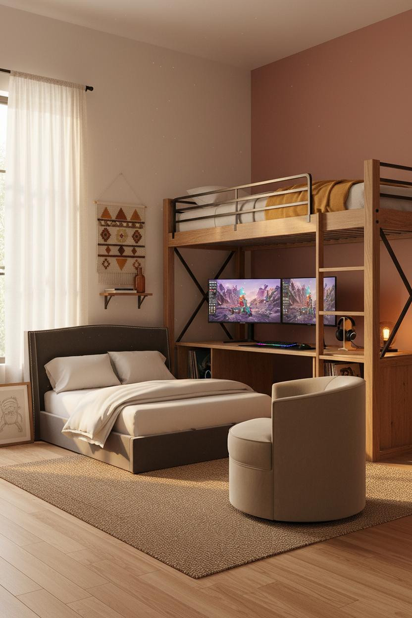 Teen Gaming Bedroom Loft Bed Desk
