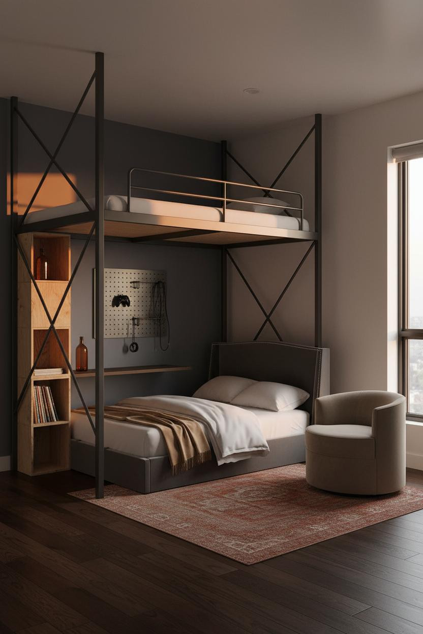 Teen Gaming Bedroom Loft Bed Storage