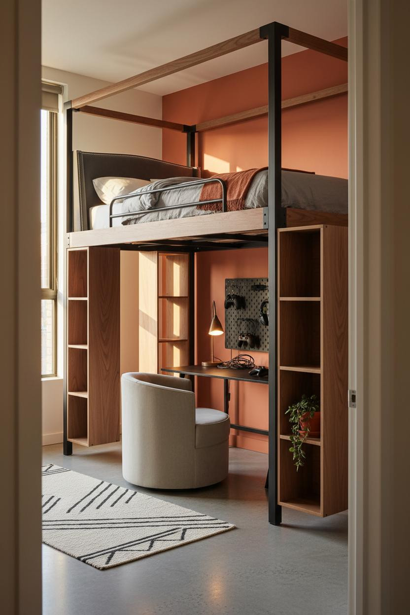 Teen Gaming Bedroom Loft Bed Storage