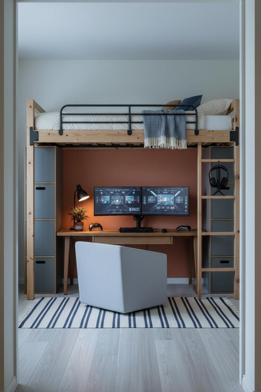 Teen Gaming Bedroom Loft Bed Storage Ideas