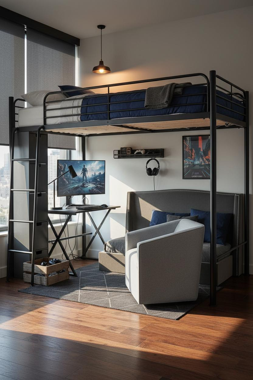 Teen Gaming Bedroom Loft Bed Storage