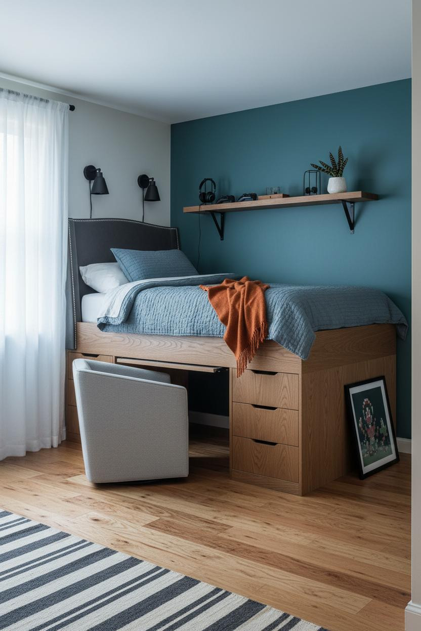 Teen Gaming Bedroom Loft Bed Teal Accent