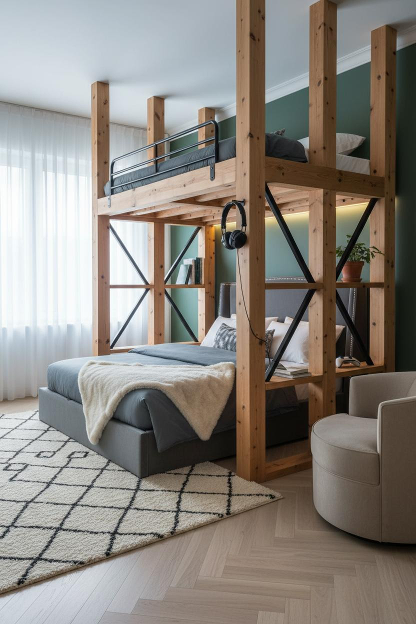 Teen Gaming Bedroom Loft Desk Setup