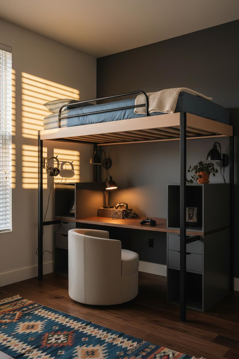Teen Gaming Bedroom Loft Storage