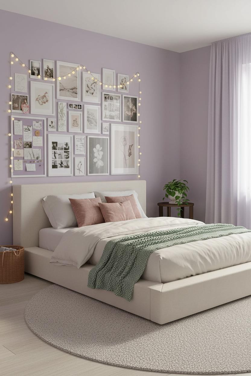 Overhead view of a teen girl bedroom with neutral bedding, wooden nightstand, layered textures, soft natural lighting, and minimalist aesthetic room design.