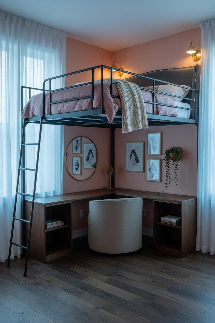 Teen Loft Bedroom Black Frame Blush Walls