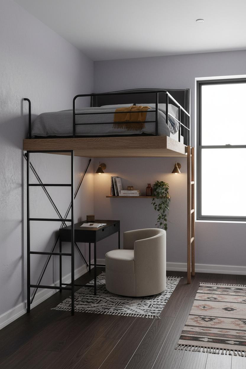 Teen Loft Bedroom Japandi Elevated Platform