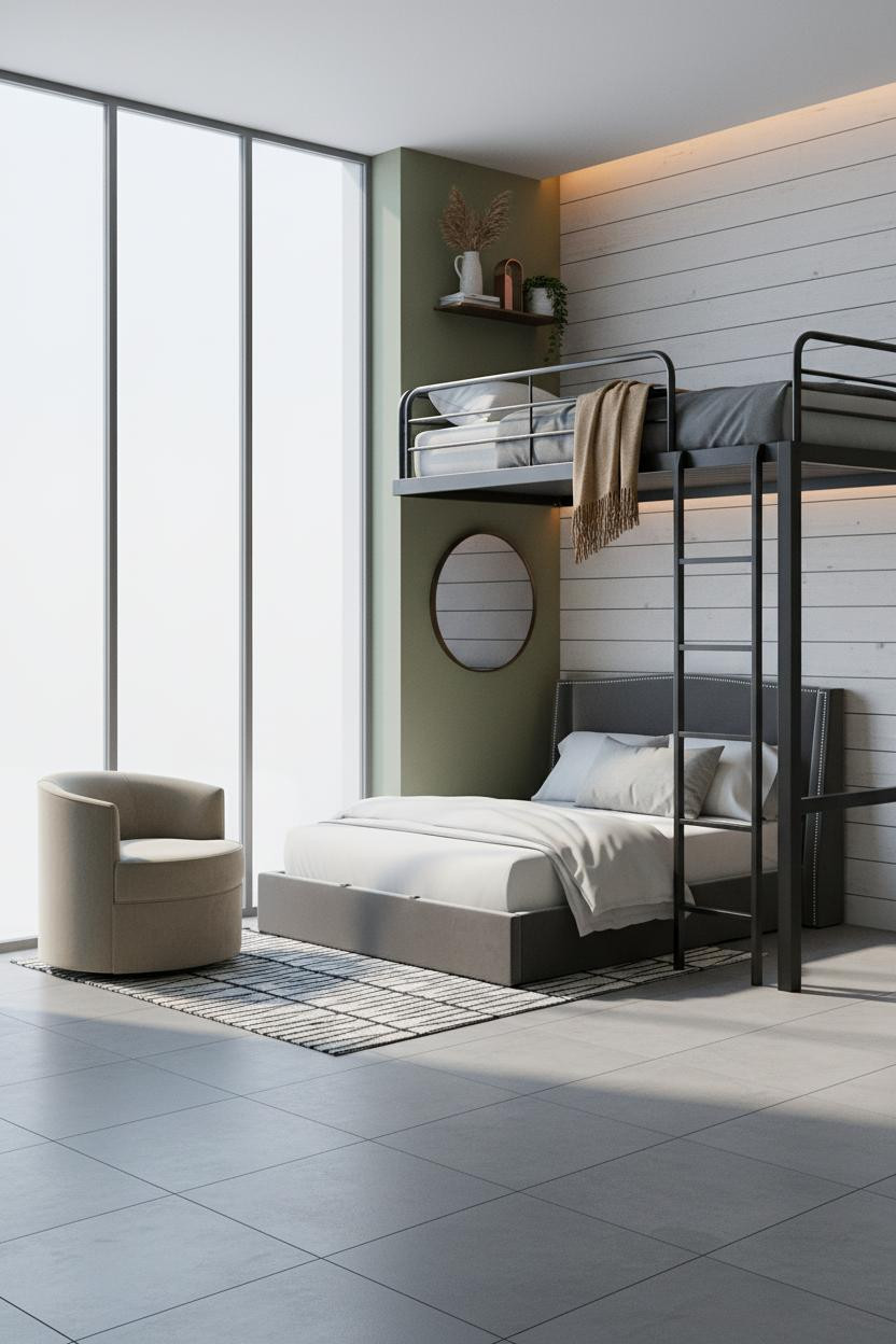 Teen Loft Bedroom Matte Black Frame Moss Green