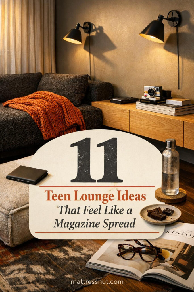 Vibrant teen lounge featuring plush seating, colorful throw pillows, modern lighting, and stylish wall art arrangements