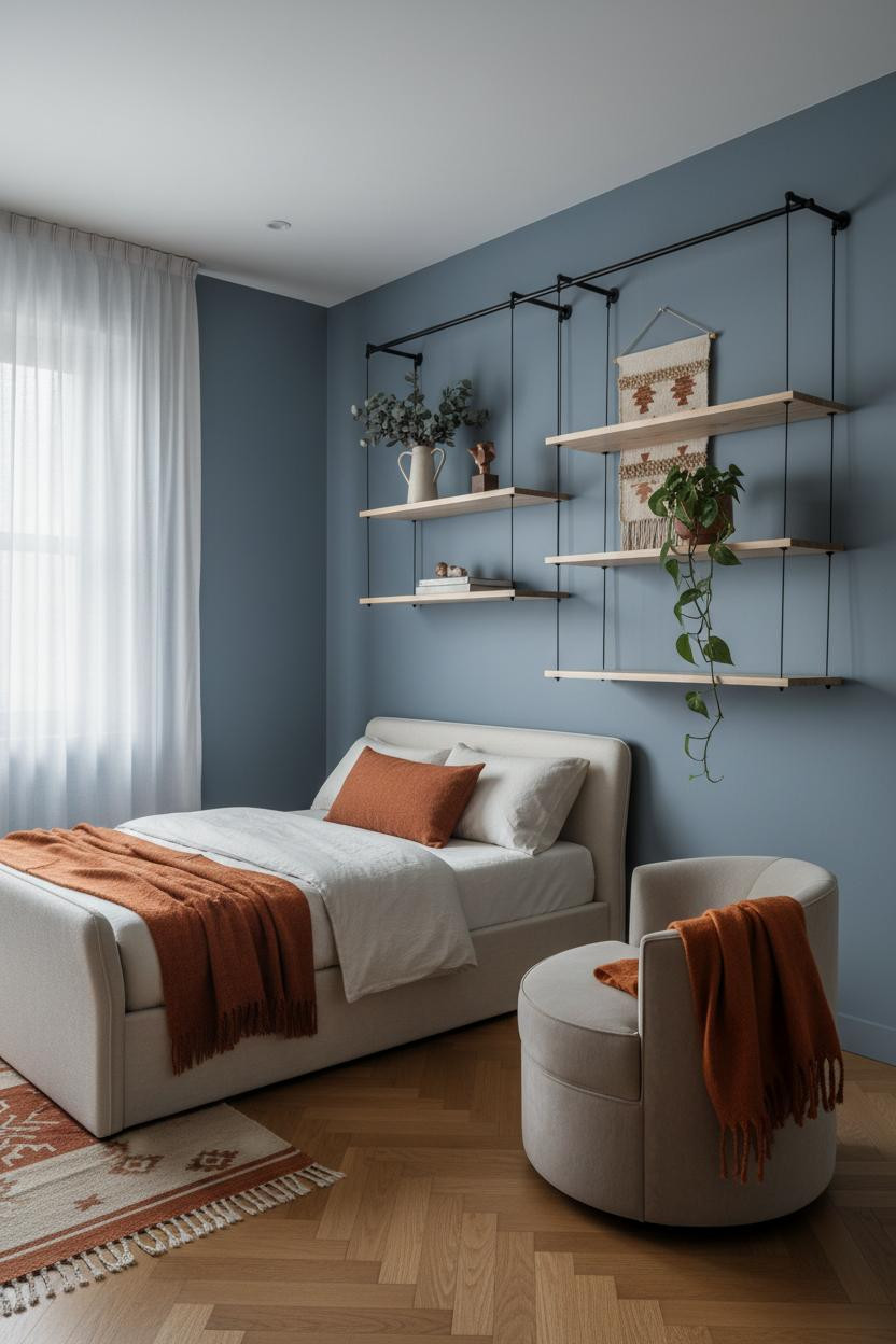 Trendy Teen Bedroom Matte Black Shelves