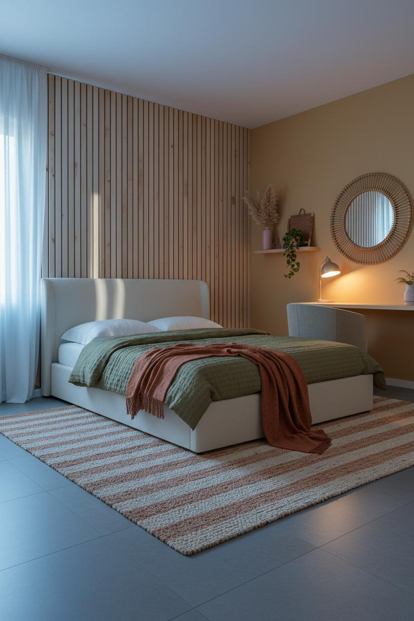 Trendy Teen Bedroom Boho Modern Slatted Wall