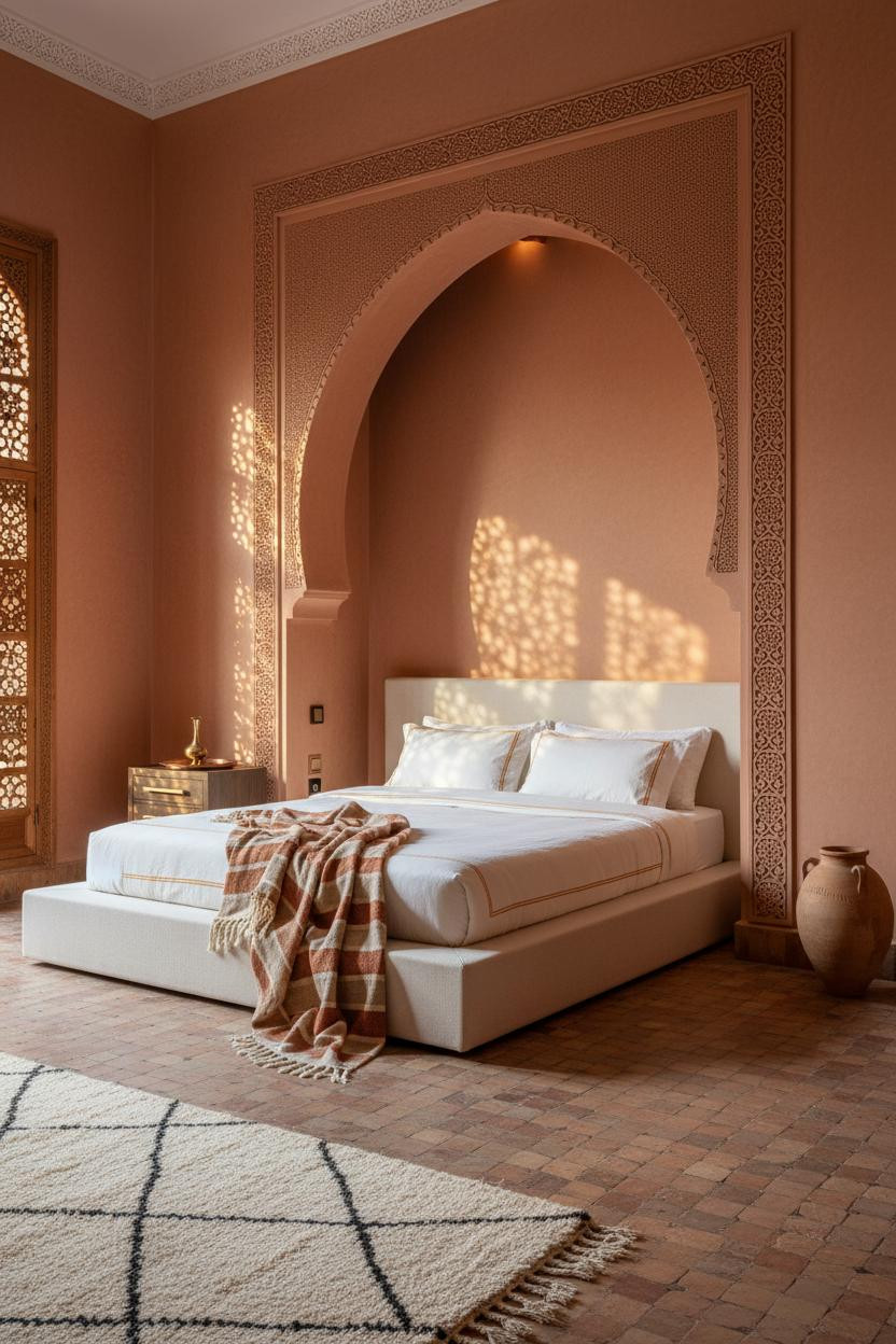 Bright, airy bedroom with modern bed frame, cream bedding, wooden nightstand, soft natural lighting, neutral palette, and minimalist decor in contemporary style.