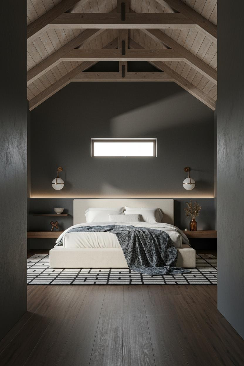 Vaulted Ceiling Bedroom Exposed Beams Farmhouse