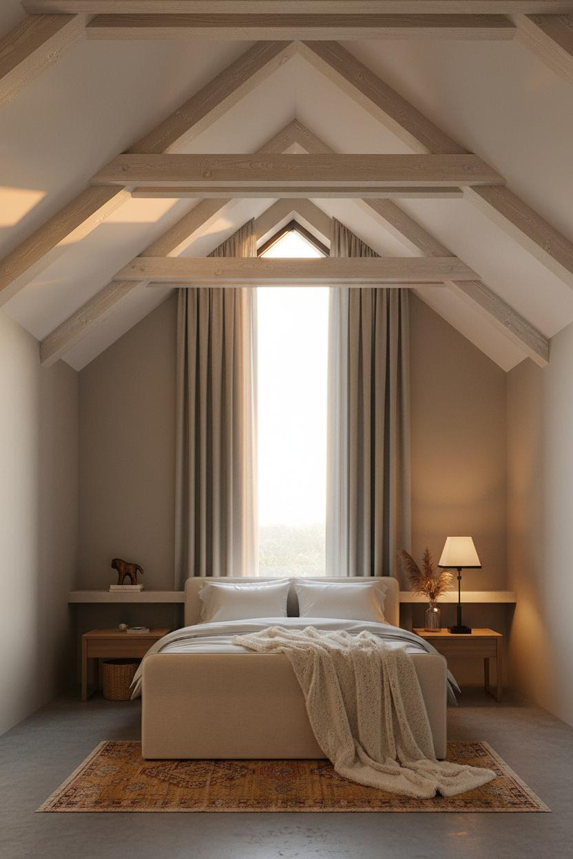 Vaulted Ceiling Bedroom Exposed Beams Gable Window