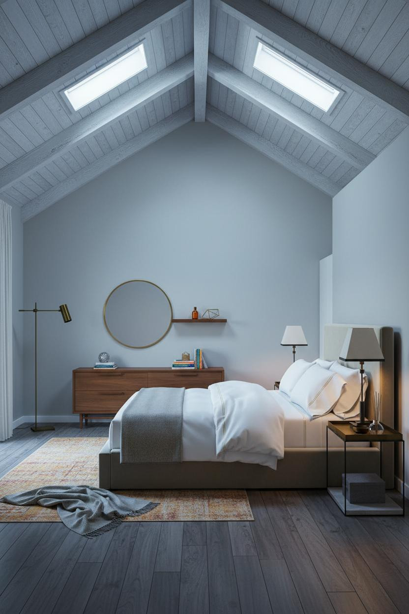 Vaulted Ceiling Bedroom MCM Timber Beams