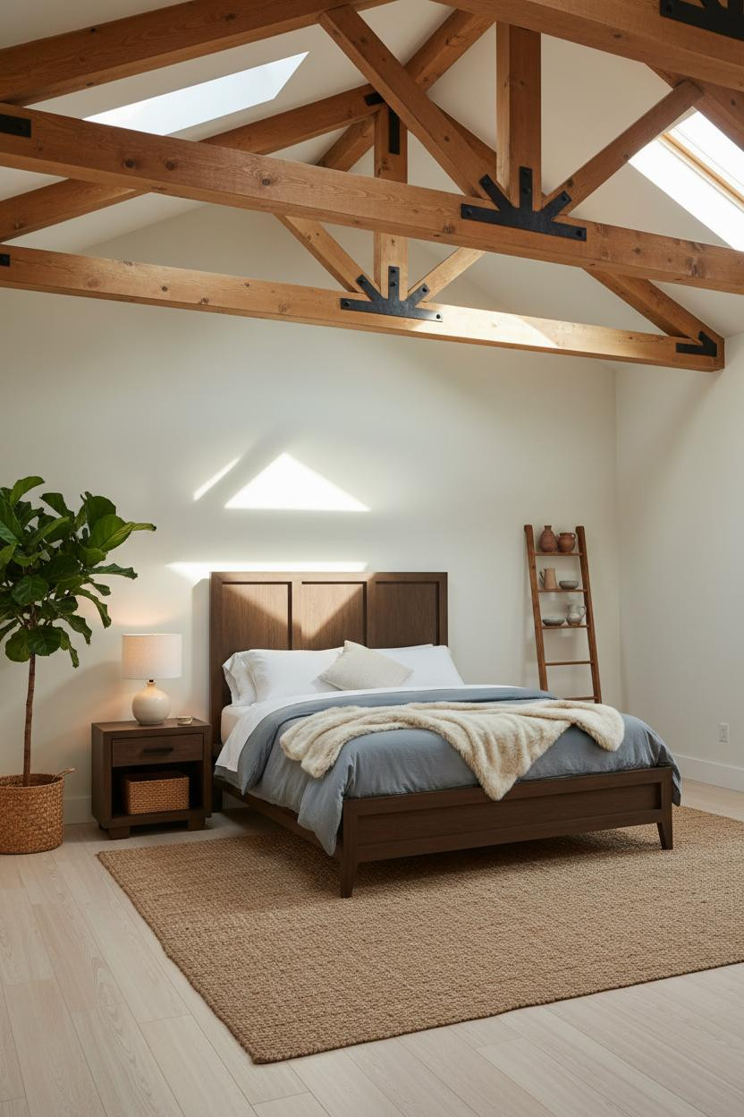 Vaulted Ceiling Bedroom Skylights Oak Beams