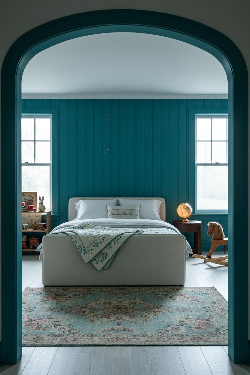 Vintage Kids Room Cottagecore Teal Paneling