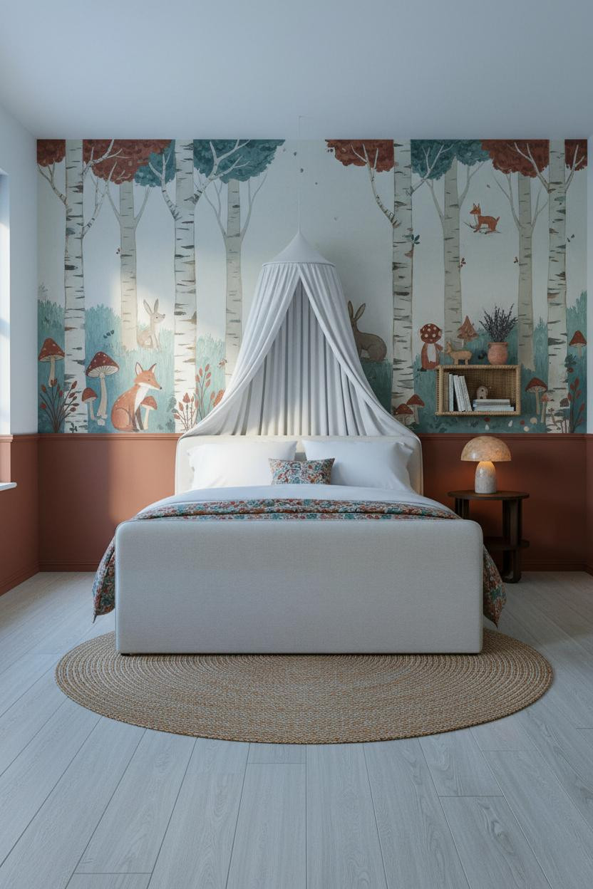 Vintage Kids Room Forest Mural Bedroom