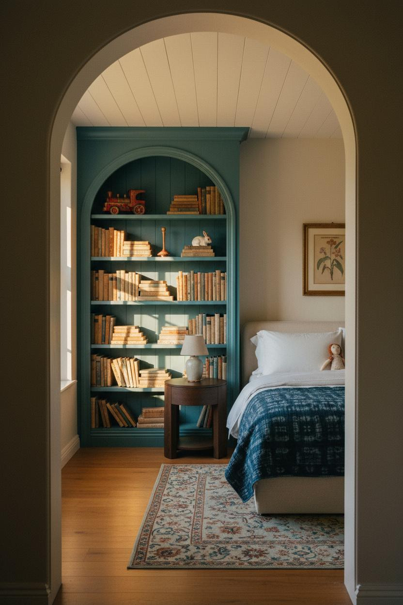 Vintage Kids Room Teal Bookcase Cottagecore