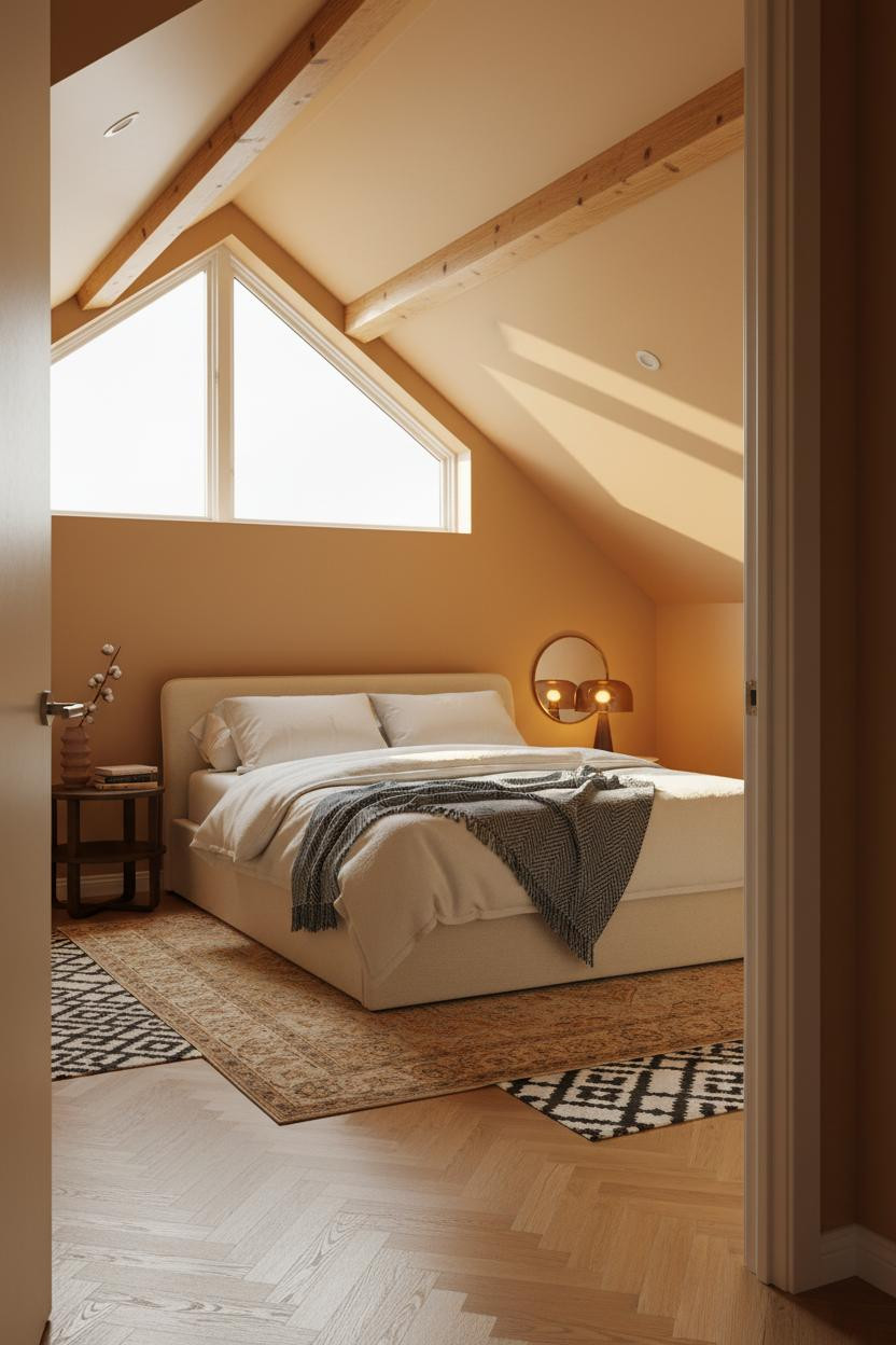Warm Cozy Attic Bedroom MCM Golden Light