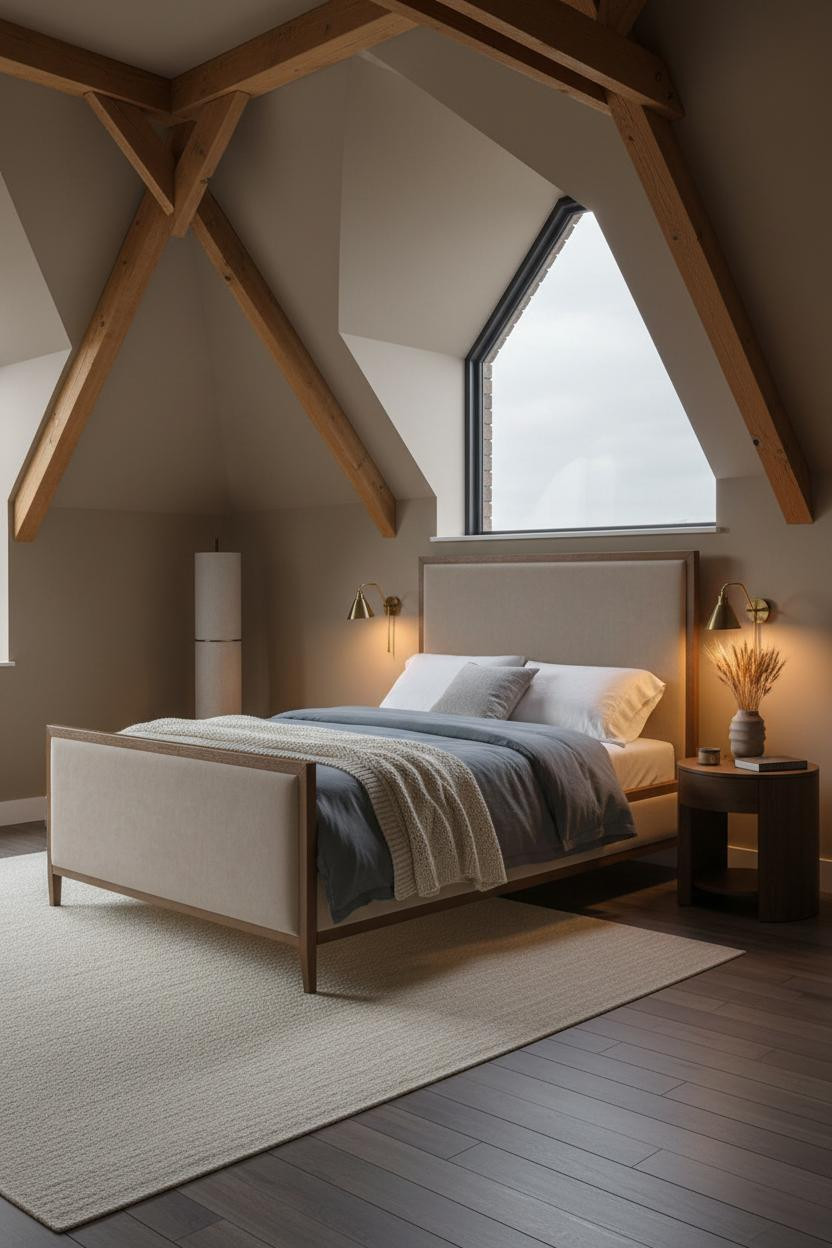 Warm Cozy Attic Bedroom Wood Trusses