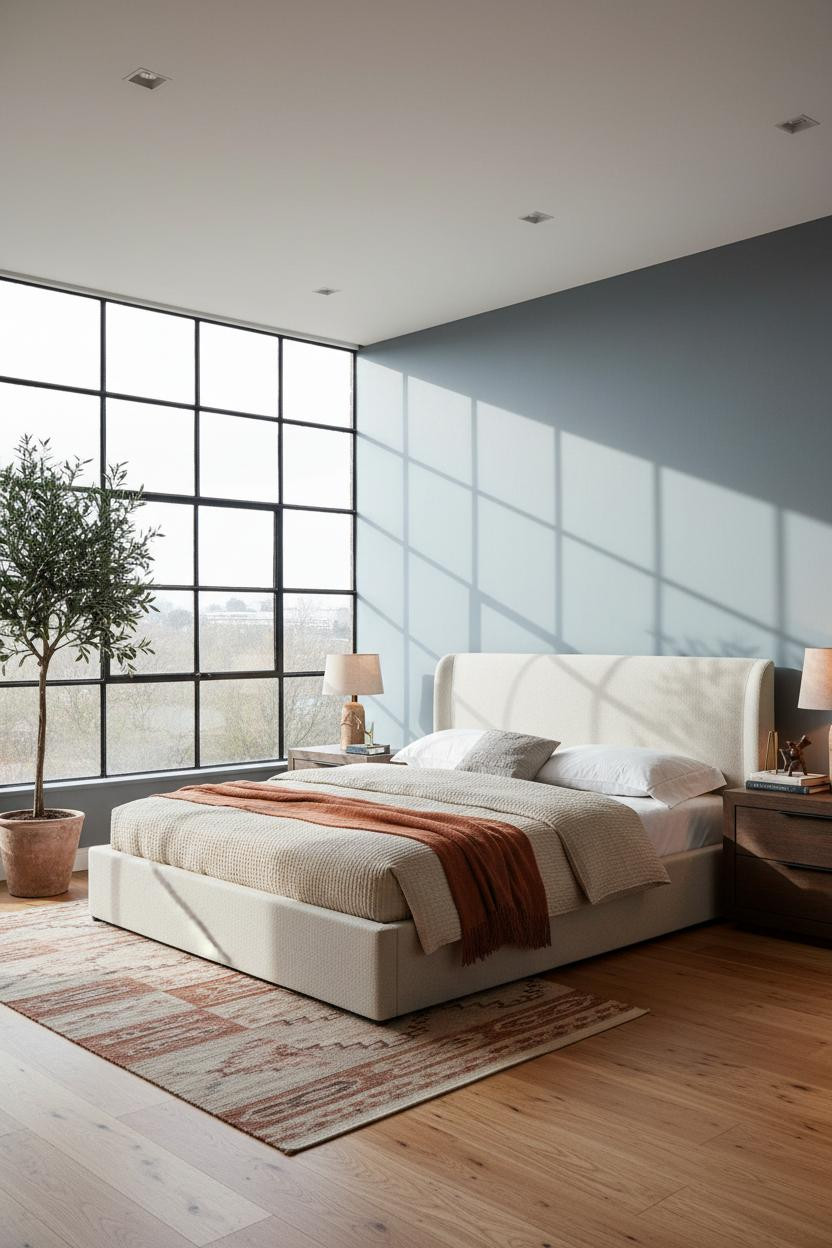 White Bed Frame Bedroom Geometric Window