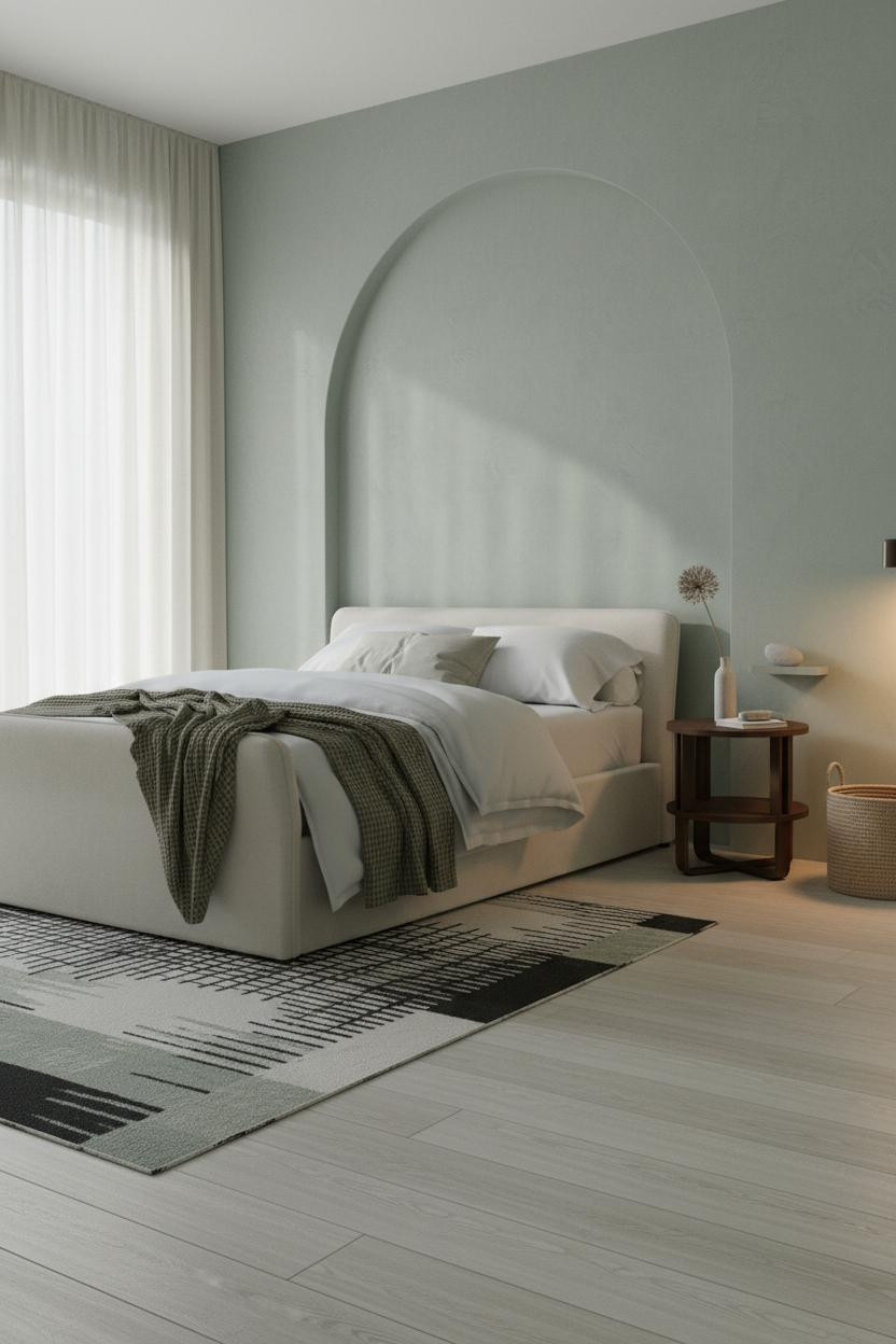 White Bed Frame Bedroom Neutral Sage