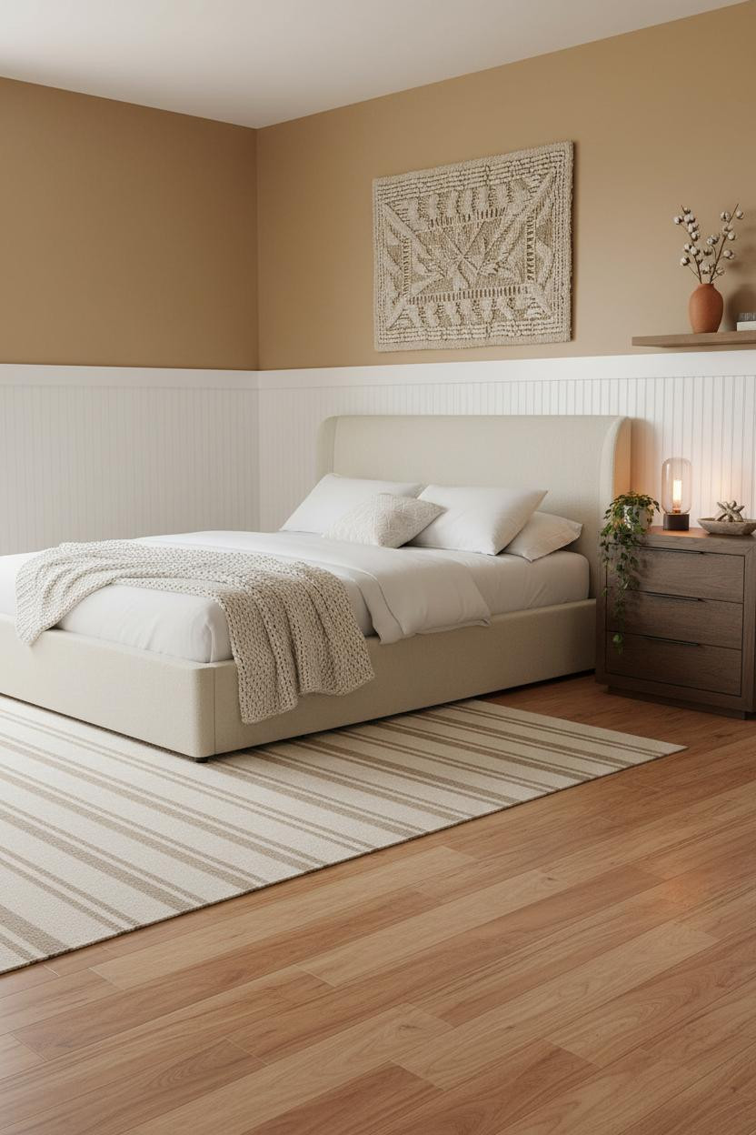 White Bed Frame Farmhouse Bedroom Wainscoting