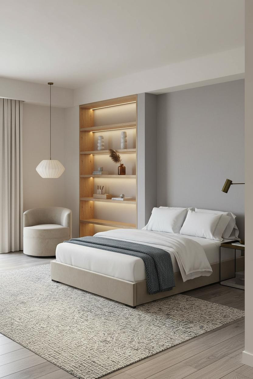 500 Sq Ft Studio Apartment Alcove Shelving