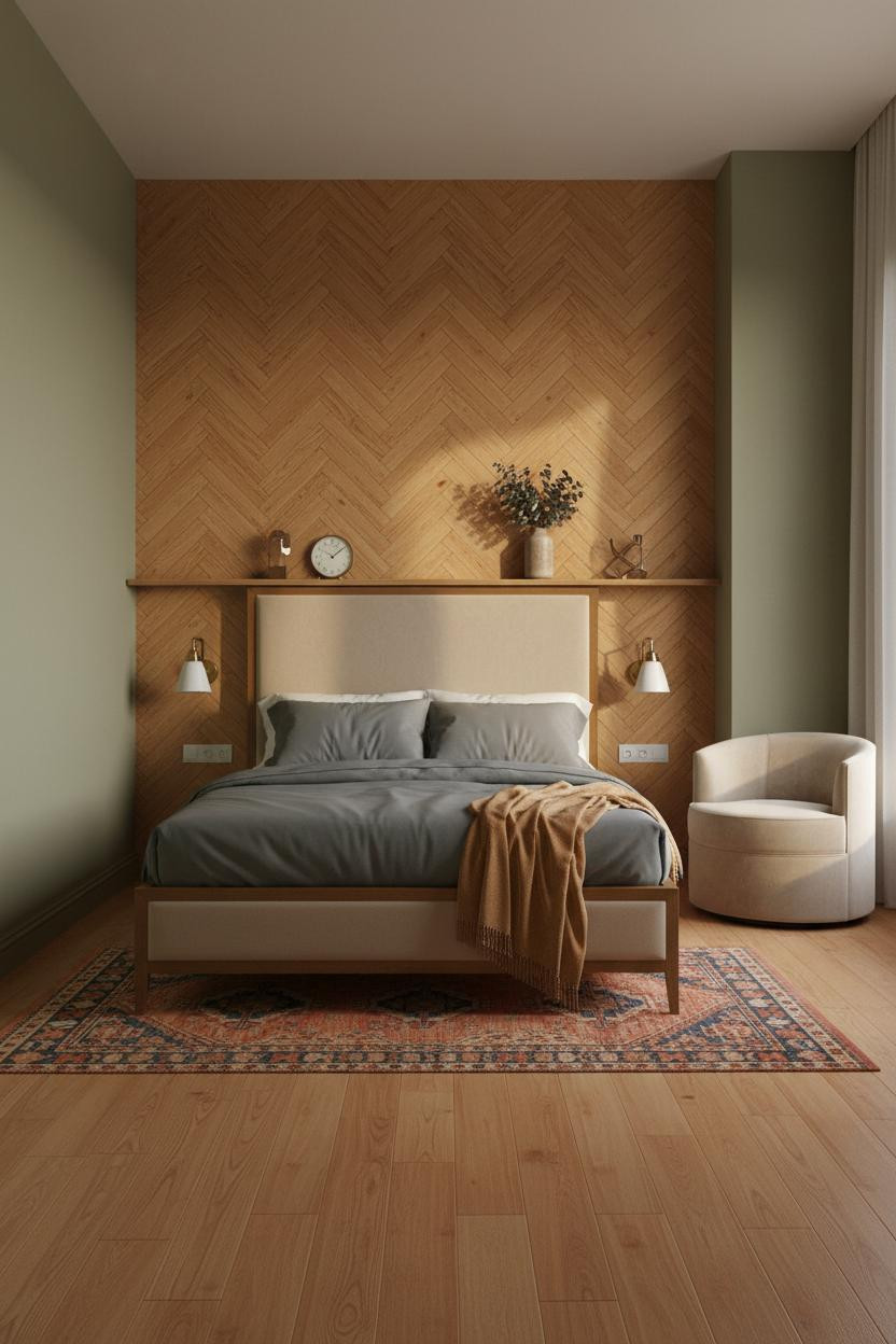 500 Sq Ft Studio Apartment Herringbone Wood Wall