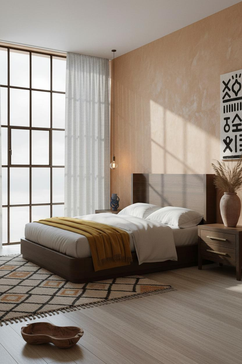 Afro Boho Bedroom Dark Luxury Crittall Windows