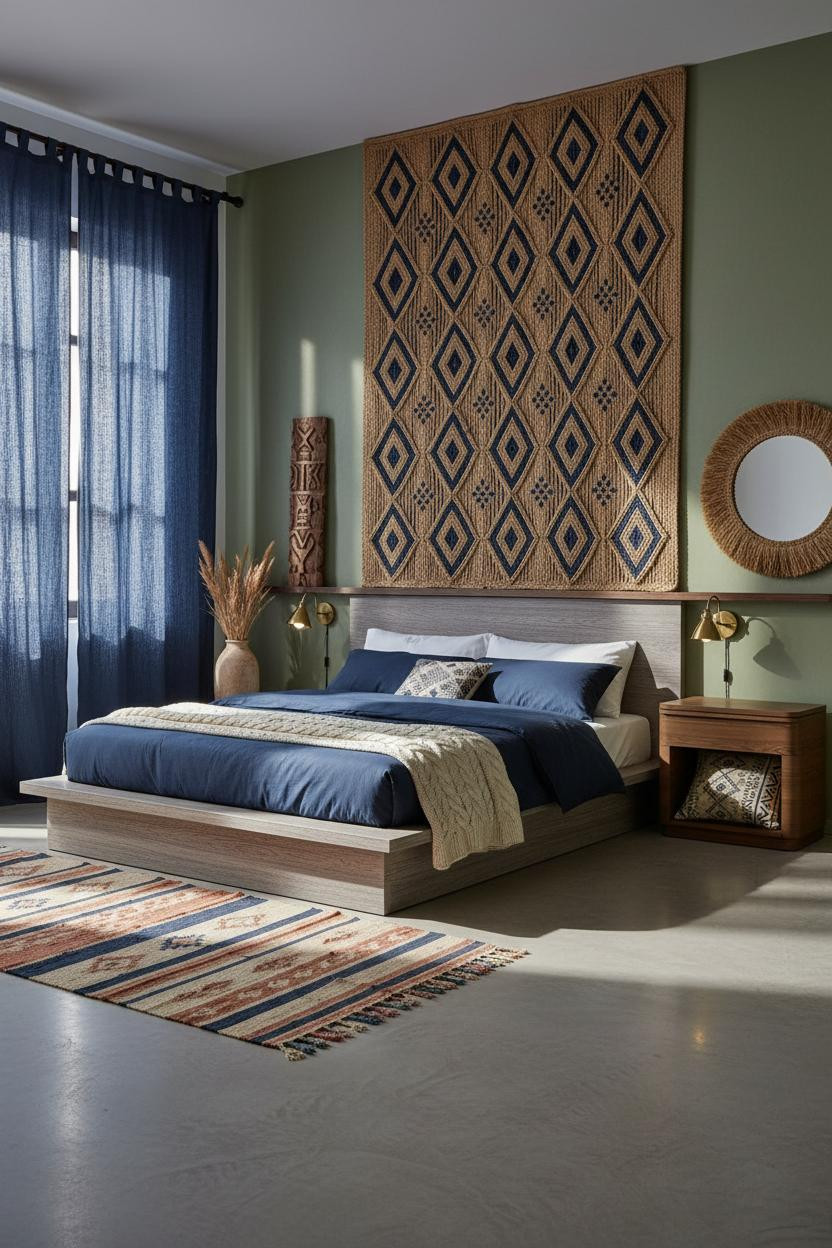 Afro Boho Bedroom Moroccan Indigo Woven