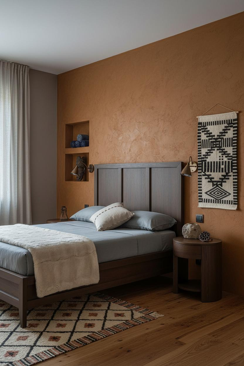 Afro Boho Bedroom Ochre Plaster Indigo