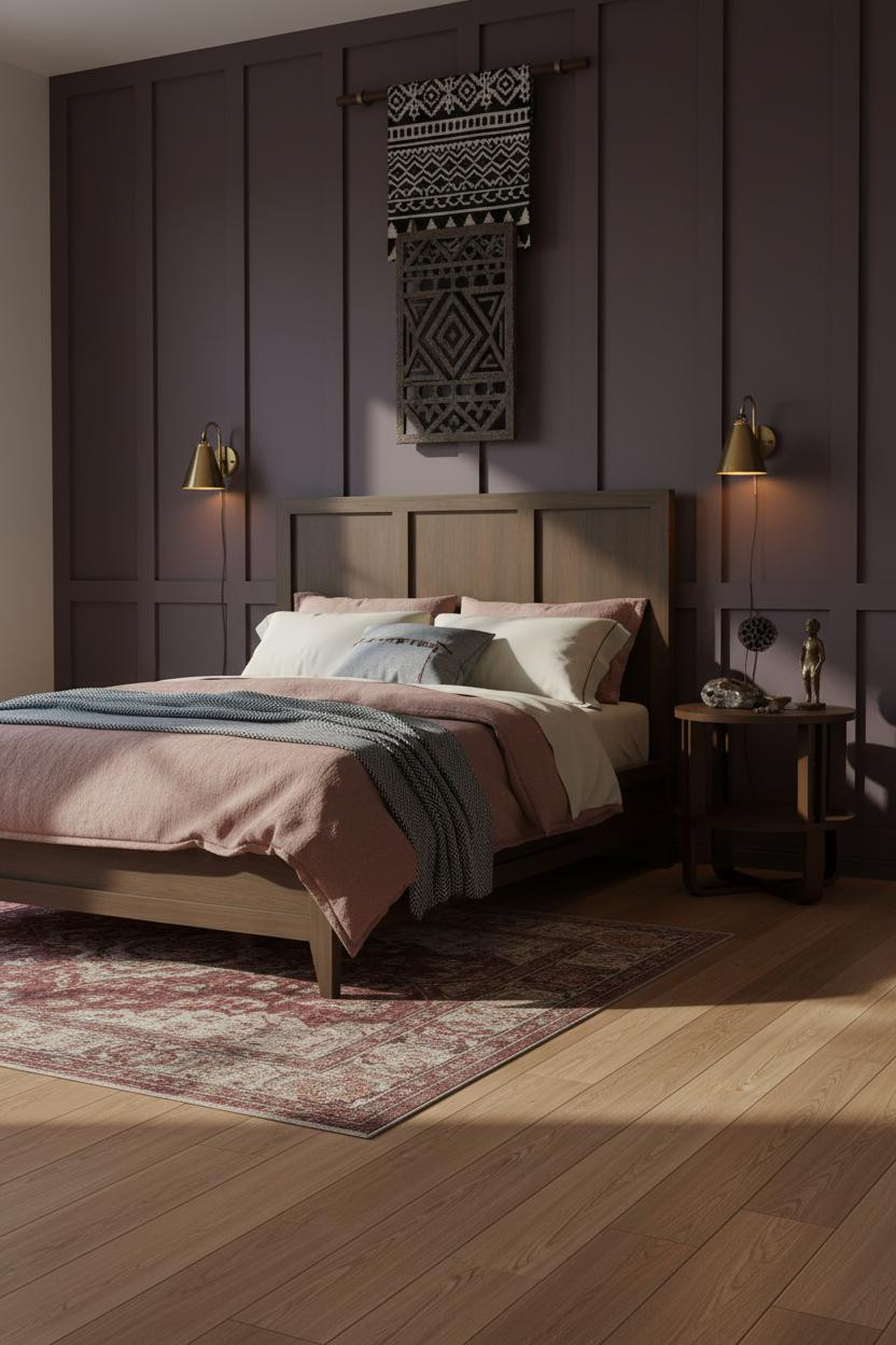 Afro Boho Bedroom Plum Brass Nightstand