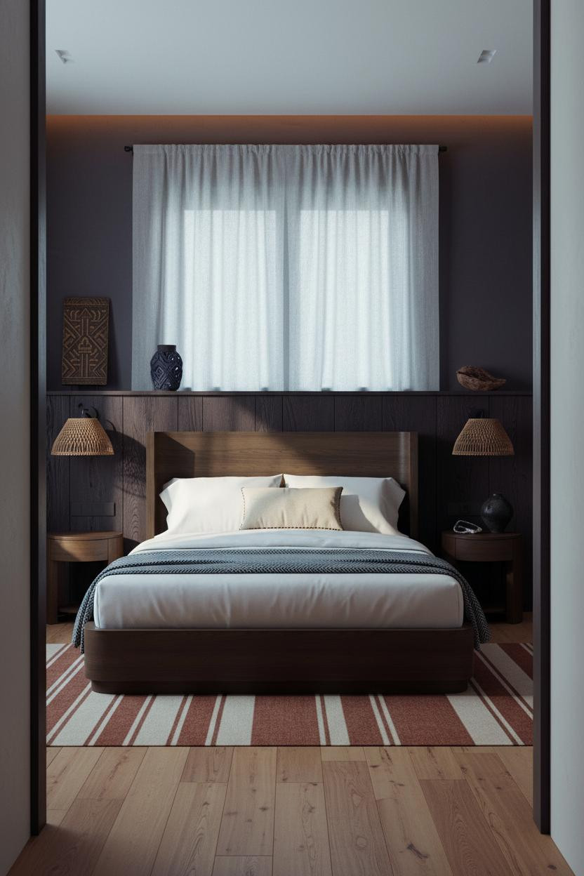 Afro Boho Bedroom Plum Ebony Wainscoting